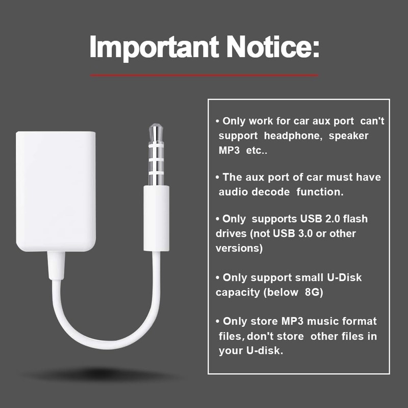 3.5mm Male to USB 2.0 Female Adapter for Car AUX with MP3 Decoder, Compact gallery