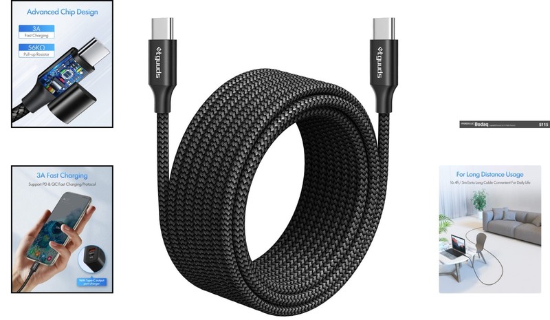 Long 15ft USB-C to USB-C Cable - Fast Charge & Tangle-Free, Quality gallery