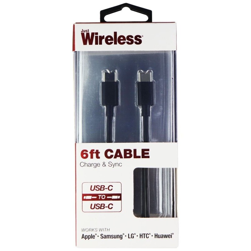 Just Wireless (6-Ft) Charge and Sync USB-C to USB-C Cable – Black