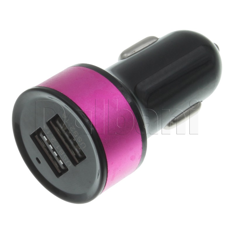 Dual Port USB Car Charger 2.1A Black & Pink for Universal Devices gallery