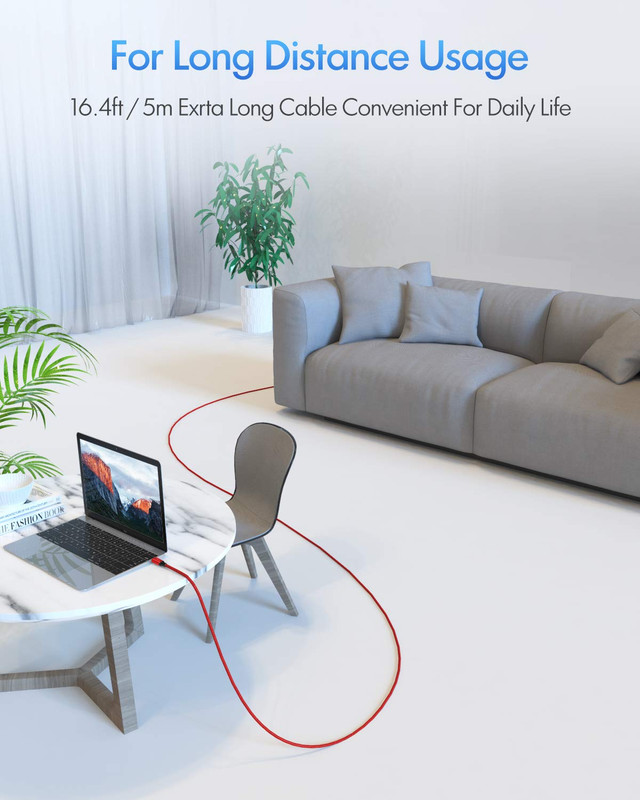 Etguuds [16Ft/5M] Long USB C to USB C Cable, Type-C to Type-C 2.0 Fast PD Charge gallery