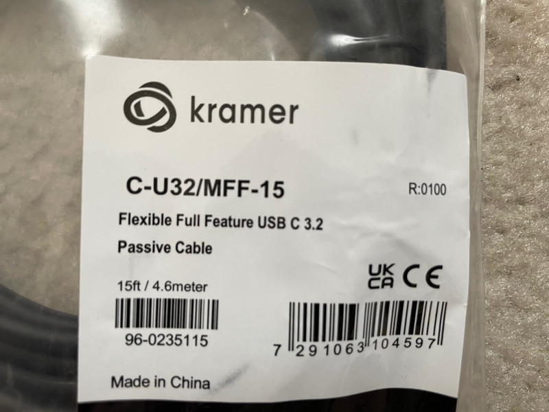 Kramer 15' 3.2 Gen-2 Flexible Full Feature USB-C Passive Cable C-U32/MFF-15 gallery