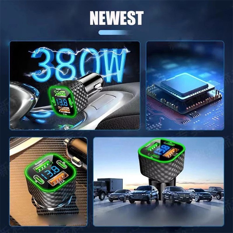 380W Multi-Port With Digital Display Car Charger For Samsung iPhone Android Phon gallery