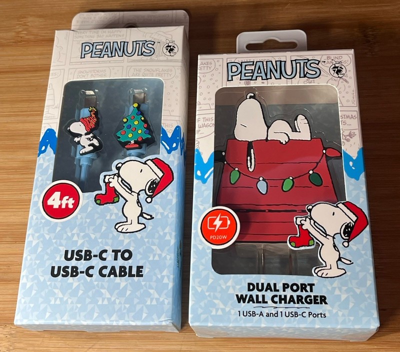 Peanuts Snoopy 4Ft USB C To USB C Charging Cable Devices & Dual Port Wall Charge