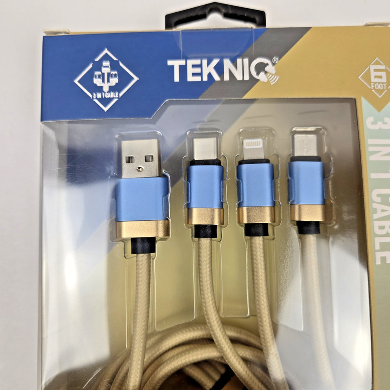 Tekniq 6 Foot 3 in 1 Cable -NEW- TQ1033 Lot of 2 gallery