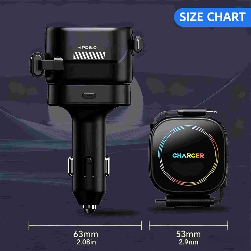 Emergency Car Charger 45W with Window Breaker, PD Fast Charge & Mood Light gallery