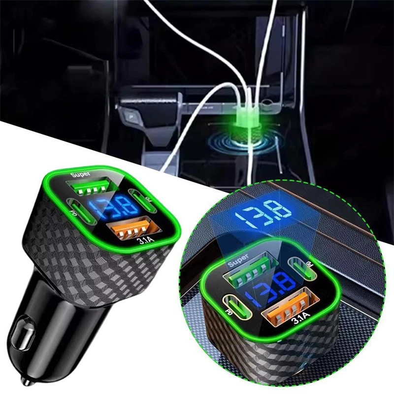 380W Multi-Port With Digital Display Car Charger For Samsung iPhone Android Phon gallery
