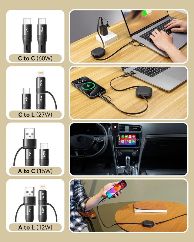 Retractable Multi Charging Cable 2Pack 5 in 1 60W Fast Charger Cord gallery