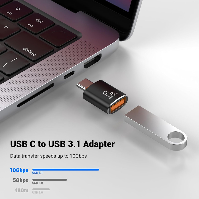 Pastall 8 Pack 10Gbps/120W Type C Male to USB Female OTG Adapter, Black USB C to gallery