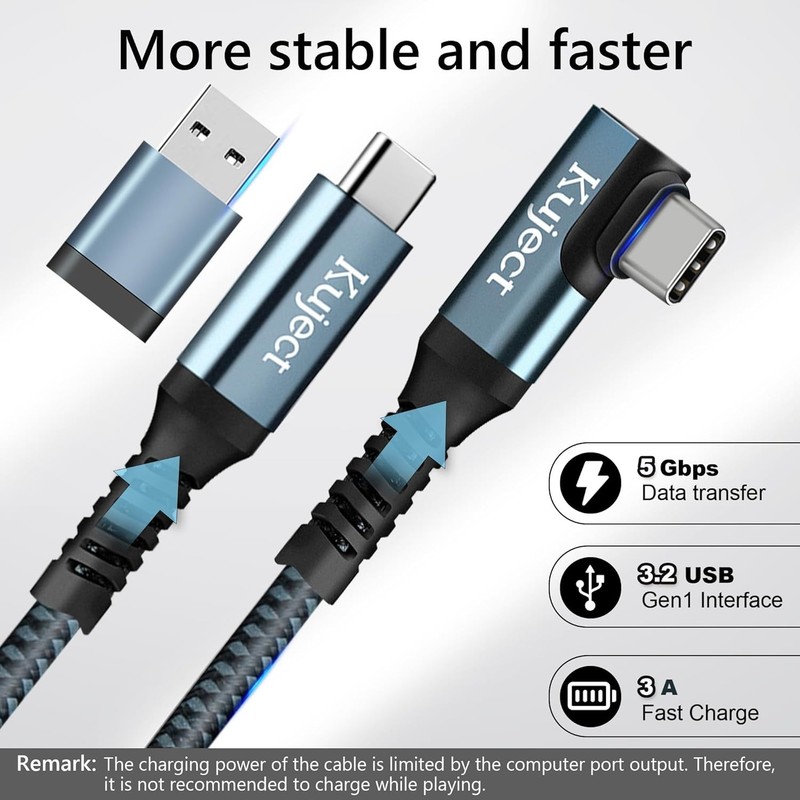 20FT VR Link Cable - Nylon Braided, High Speed USB 3.0 for Quest 3 & Pico 4 gallery