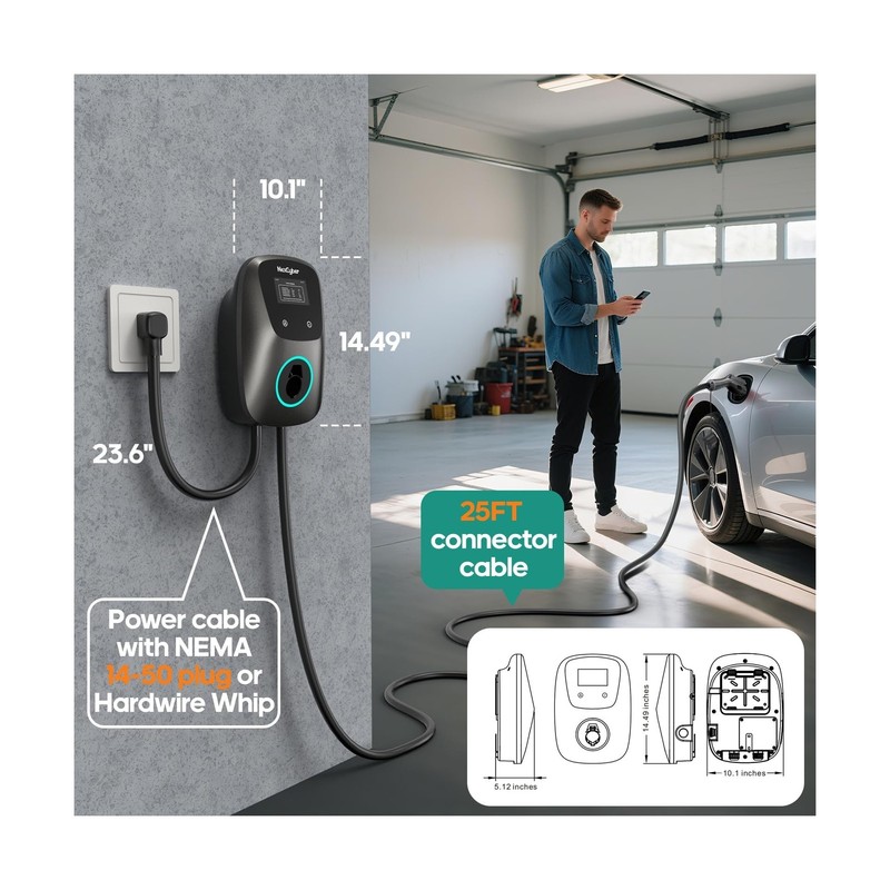 Level 2 EV Charger(WiFi APP/Plug-Play), 48A, 25ft Cable ETL Certified, 240V N... gallery