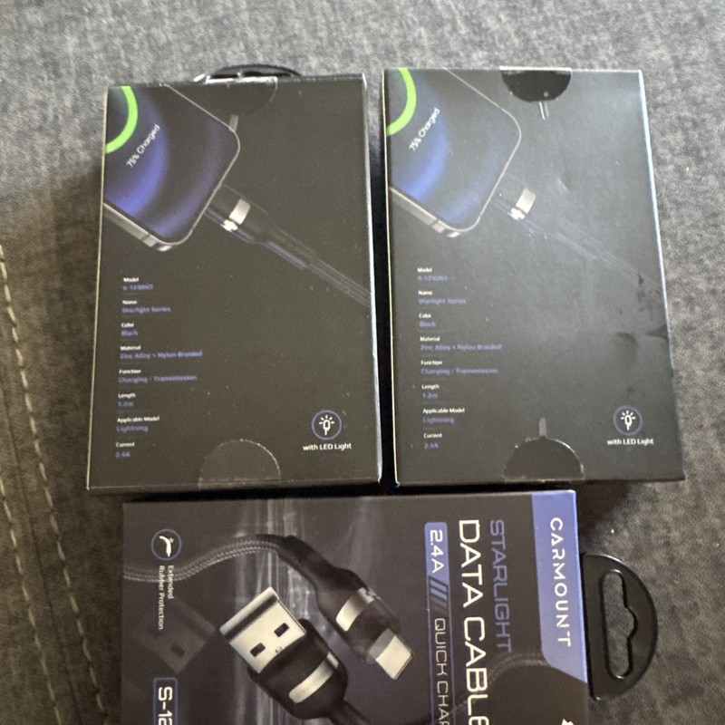 3 New Carmount Starlight Data Cable 3A Quick Charging Cable S-1230N7 USB C