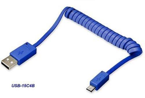 4.5 ft. USB 2.0 Type-A Male to Micro-B 5-pin Male Coiled Cable, Blue Color