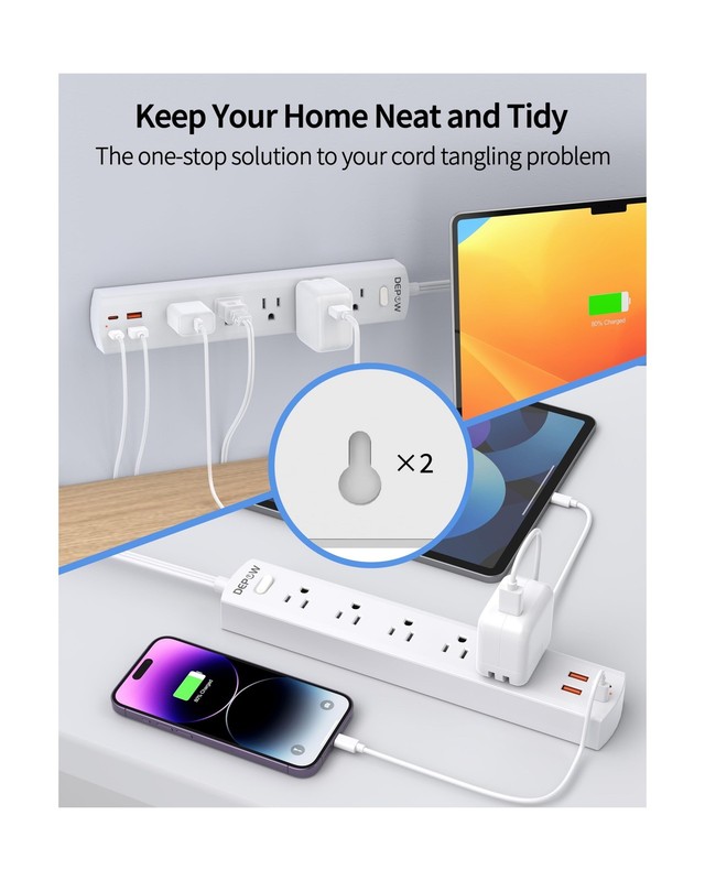 10 Ft Ultra Thin Extension Cord, 5-Outlet Power Strip Surge Protect... Fast Ship gallery