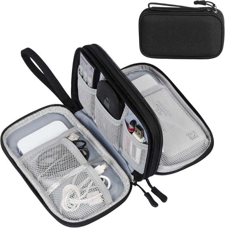Travel Cable Organizer Pouch Waterproof Double Layer Storage for Cords & Phones