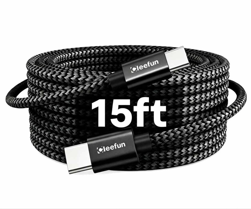 CLEEFUN Long USB C to C Cable 15ft, C C Fast Charging Type Black