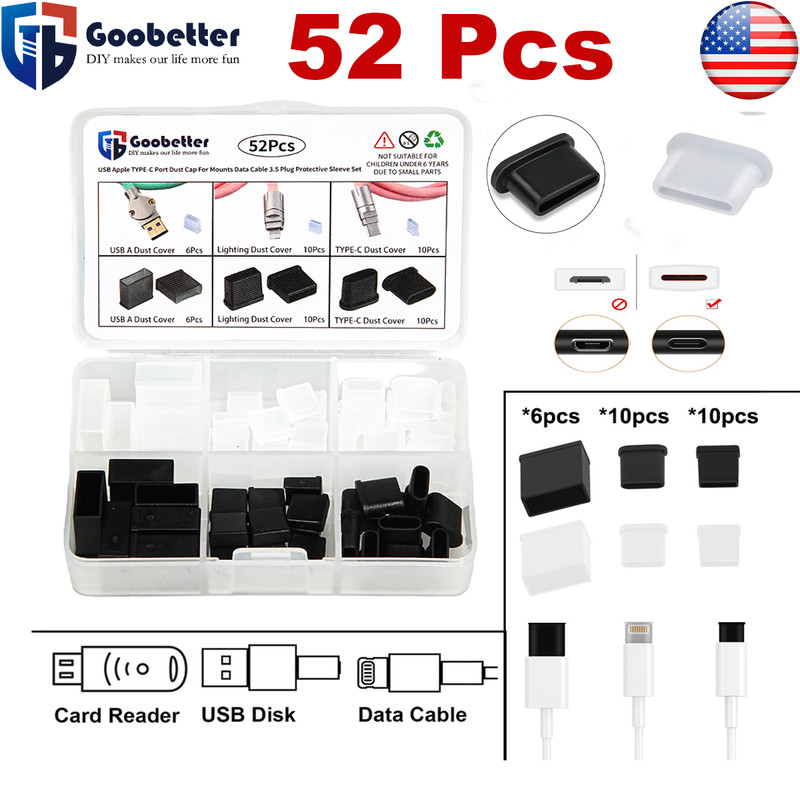 52pcs USB-C Port Covers Silicone Dust Plugs Protector for Phone Charging Port