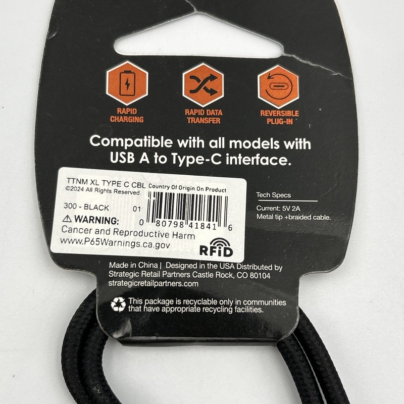NWT - CELLTRONIX Titanium Xtra Long Cable USB Type C Black 8 feet gallery