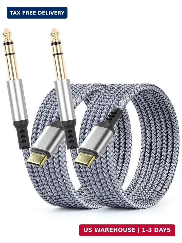 2 Pack USB C to 6.35mm 1/4 inch TRS Cable Audio Adapter Jack Stereo Cable | 6.6F