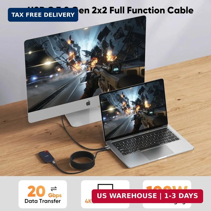 USB C Monitor Cable 15ft, 4K@60Hz Video Display Long USB-C 3.2 Gen 2 Cord, 100W gallery