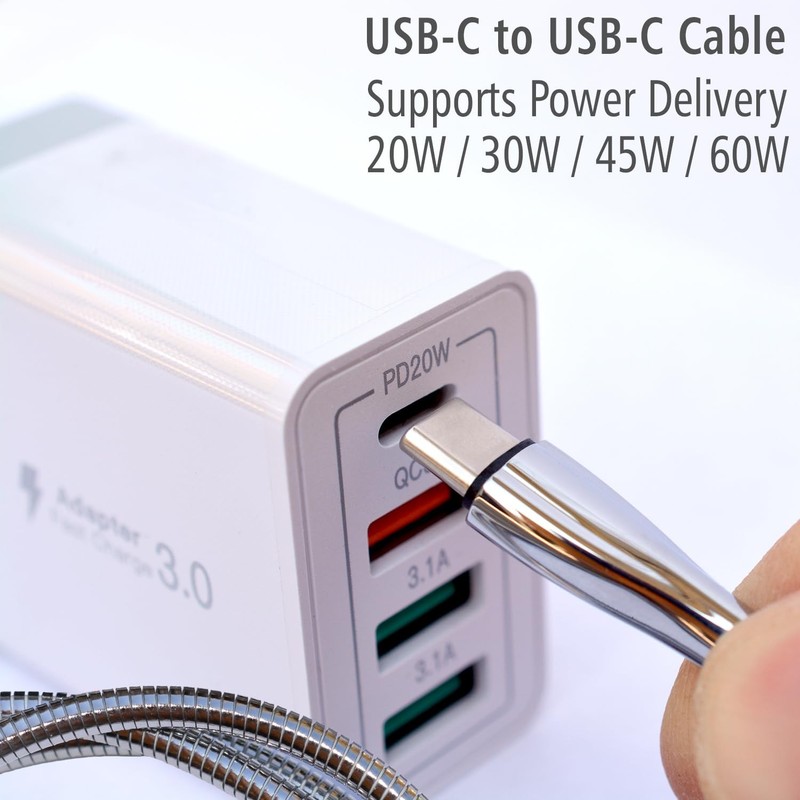 USB-C to USB C Fast Charger Cable 60W 3ft 2-Pack, Metal Braided Wire, Nickel ... gallery