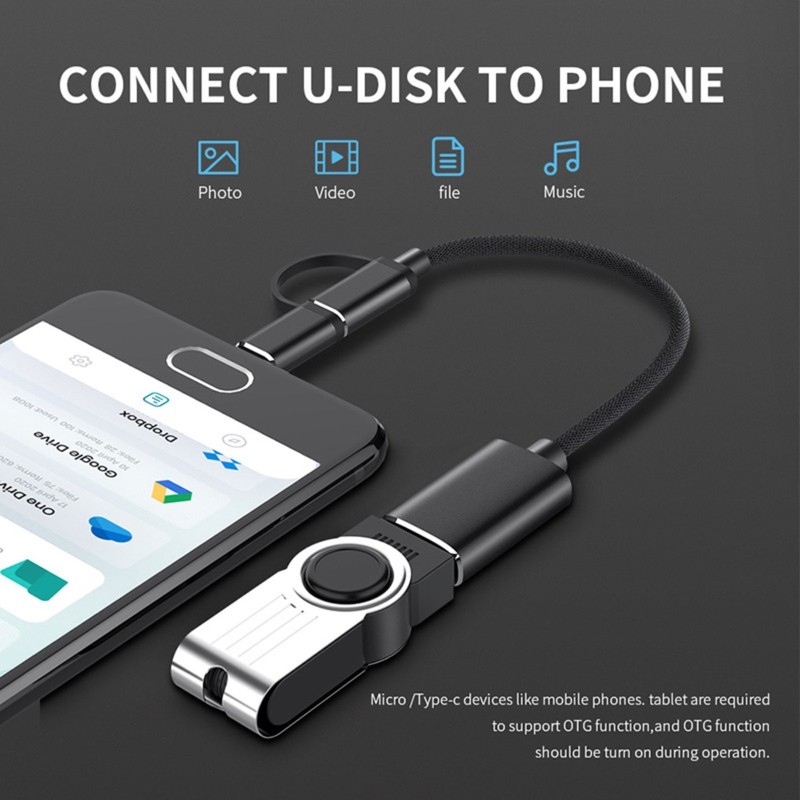 Type-C 2-in-1 Adapter Micro USB & USB 3.0 Female To USB-C Male Converter, Black gallery