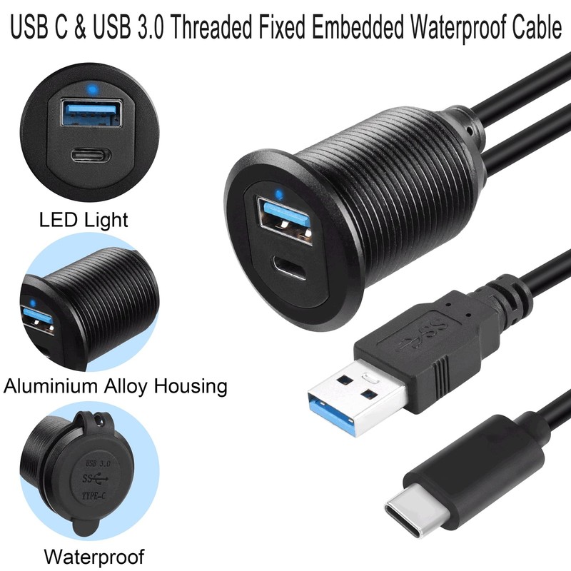 USB & USB 3.0 Threaded Fixed Embedded Car Waterproof Cable 5Gbps USB3.0 & USB... gallery