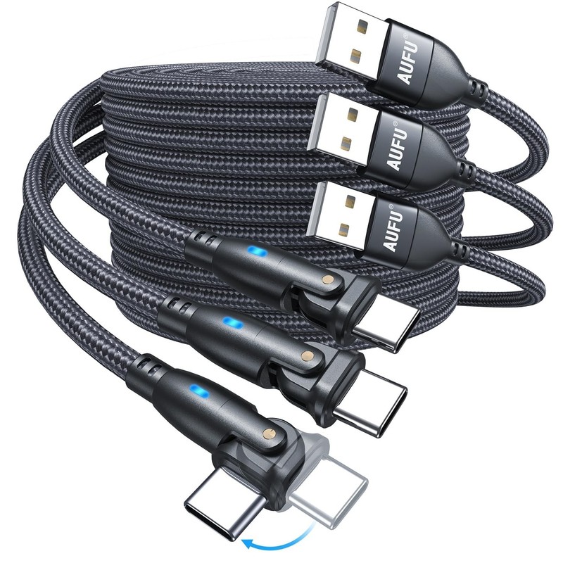 AUFU USB C Cable 6ft 3Pack 180° Rotating USB A to C Fast Charging Cord 3A
