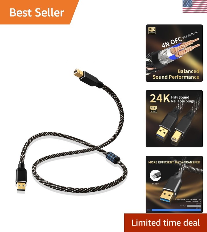 3.0 USB 4.92ft HiFi Audio Cable -USB A to USB B,4N OFC Core,24K Gold-Plated C…
