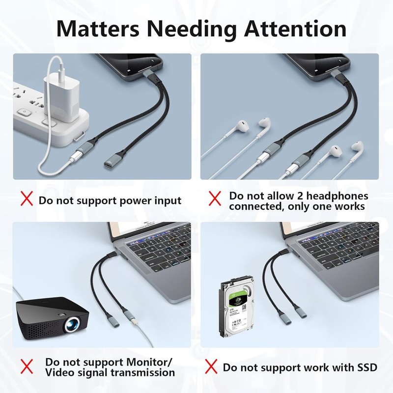 USB C to Dual USB Type C Female Splitter Cable Earphone Adapter Type C OTG Split gallery