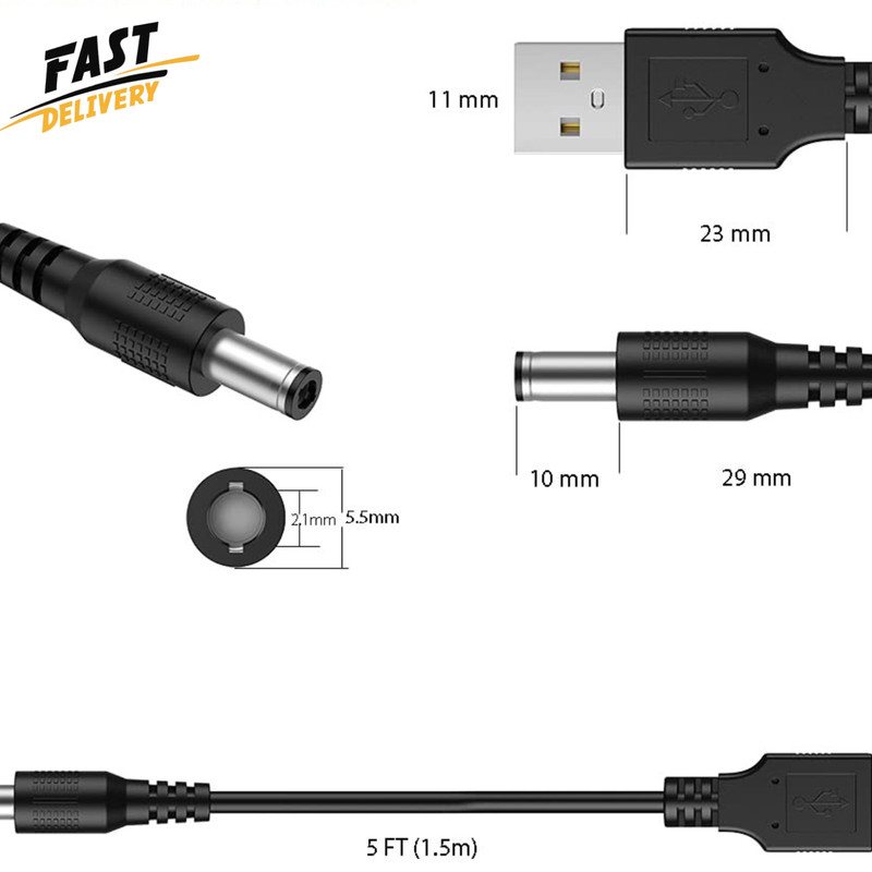 USB to DC 5V Power Cable 10 Connector Tips Universal Charger Cord 5FT Router Cam gallery