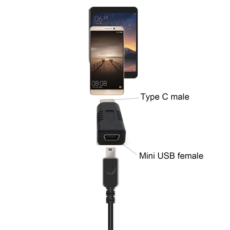 Universal Smartphone Tablet Adapter Mini USB Female to Type C Male Adapter Black gallery