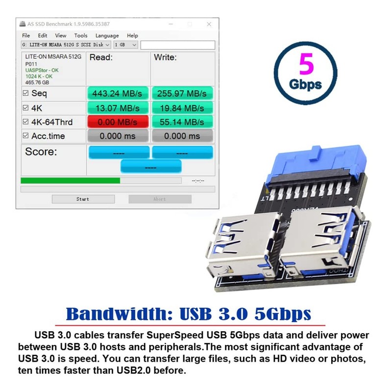 Dual USB 3.0 A Female to Motherboard 20/19 Pin Header Slot Adapter 5Gbps Hori... gallery