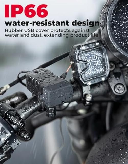 Motorcycle USB Charger with USB-C and USB-A Ports, 61-Inch Extra-Long IP66 gallery
