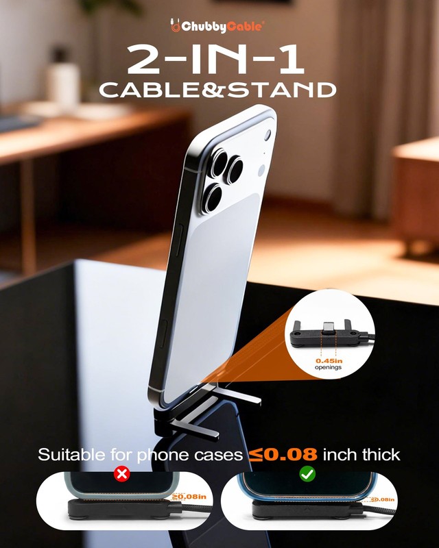 StandLite 240W Braided Fast Charge Cable with Built-in Phone Stand T-Shaped F... gallery