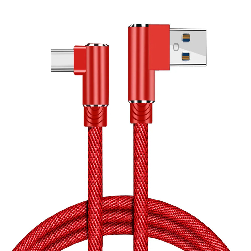 90° Degree Right Angle USB-A to C Charger Cable For iPhone 17 16 15 Type-C Cord