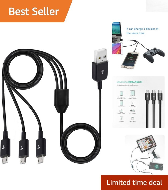 Fast Charging 3FT Micro USB Splitter Cable – Charge 3 Devices at Once in Black