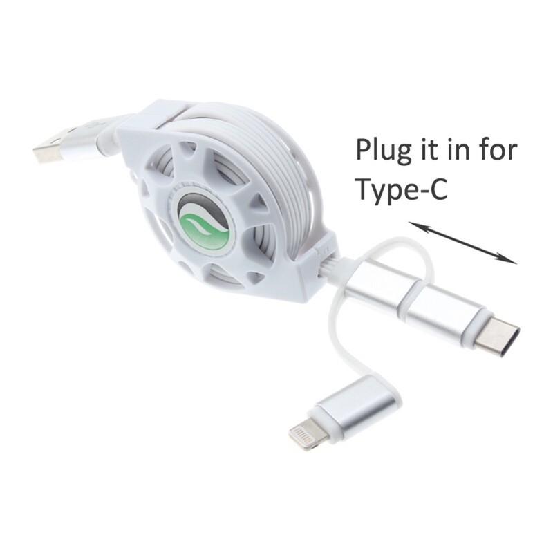 For iPhone 11 12 13 14 iPad Retractable USB Cable Charger Power Cord 3-in-1 Wire gallery