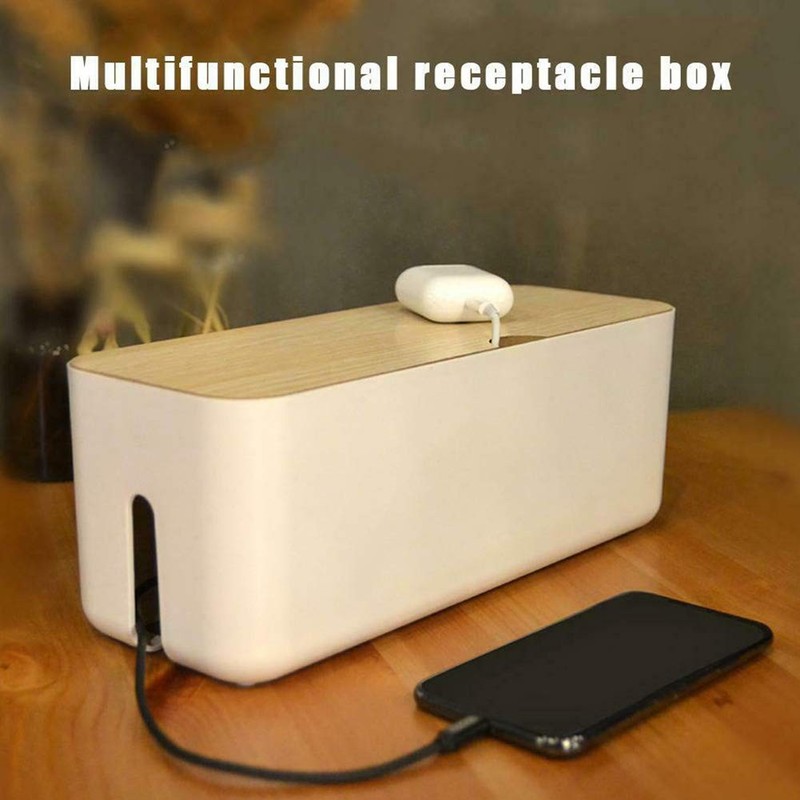Cable Management Box - Wooden Style Large Cord Organizer to Hide black gallery