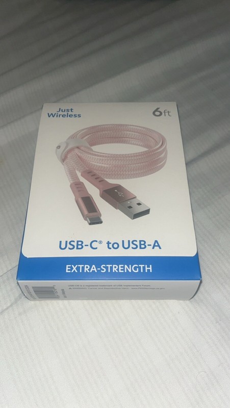Just Wireless USB-C To USB-A 6ft Pink Nylon Braided Flat Extra Strength Charger