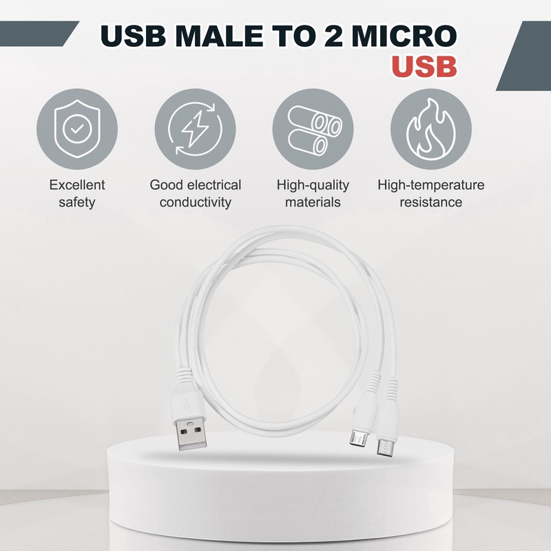 Multi USB A to 2 Micro USB 2 in 1 Splitter 20 Inch White gallery