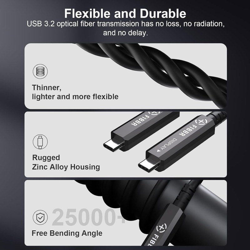Fiber Optic USB C Cable Full-Featured Active Optical USB C to USB C Cord Comp... gallery
