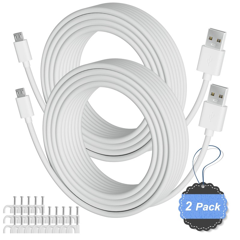 2-Pack 30FT USB to Micro USB Extension Power Cable, Long Charging Cord, 21AWG...