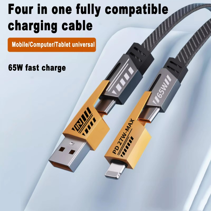 65W 4 in 1 Multi Charging Cable Flat Braided USBC Charge Cord LOT Data Transfer gallery
