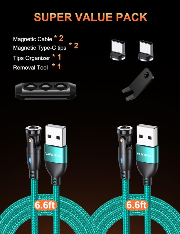 9PIN Magnetic USB C Charging Cable 2Pack 6 6 6 6Ft 360 180 Rotation Magnetic gallery