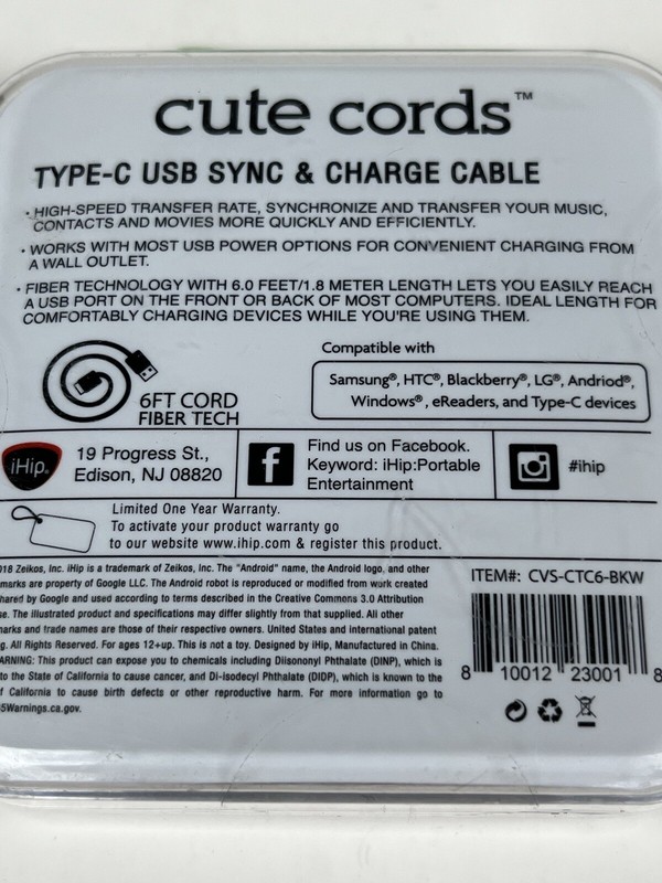 PHONE CHARGER IHip Cute Cords Braided Cable Type C Android Pink 10’ gallery