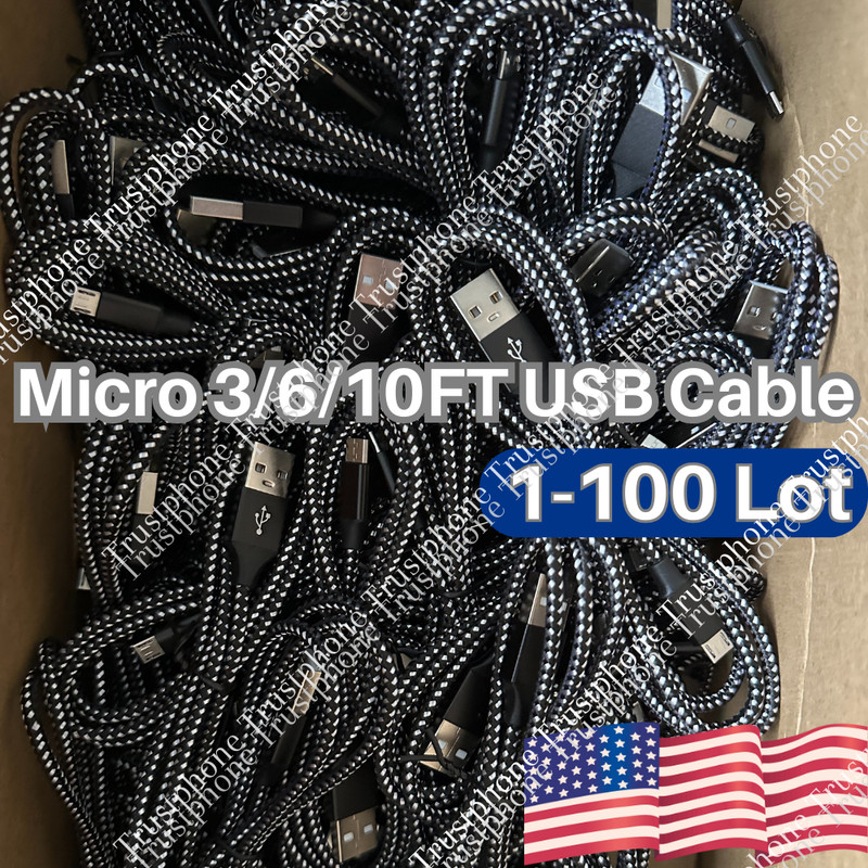 Bulk Lot 3/6/10FT Micro USB Fast Charger Cable For Samsung LG Charging Data Cord