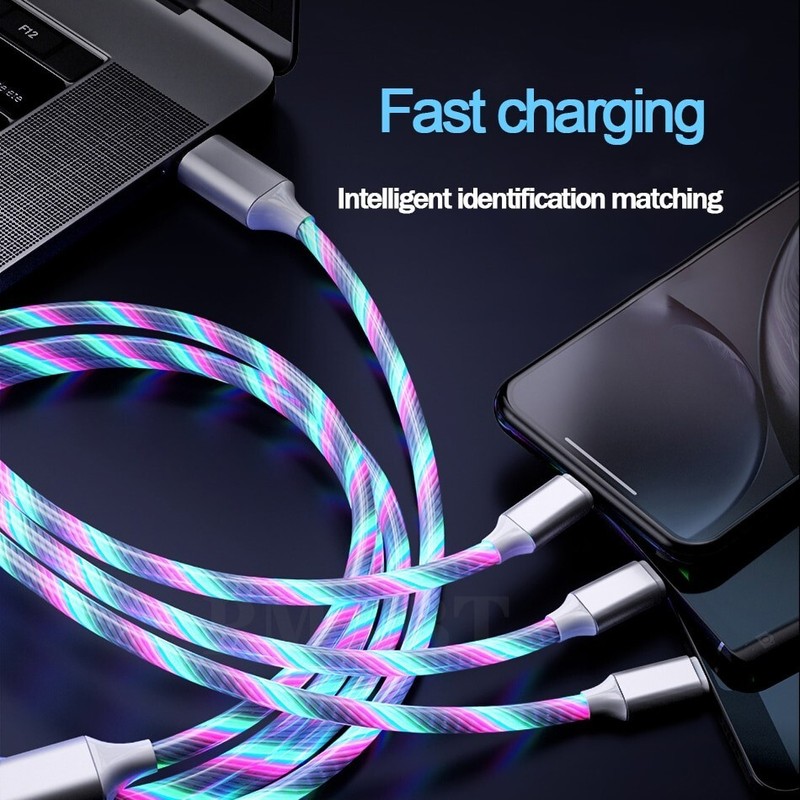 5PCS 3 in 1 LED Fast Charging Cable Adapter For iPhone Micro USB Type C Charger gallery