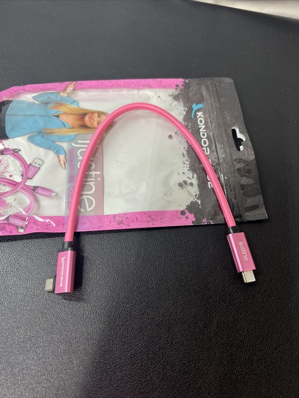 ijustine X Kondor Blue 1’USB-C To USB-C Right Angle Cable (Pink) gallery