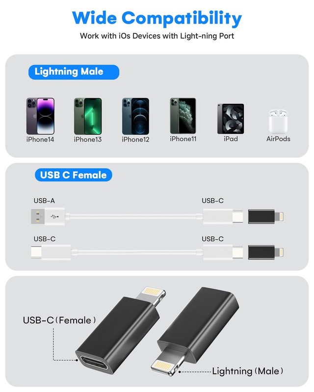 MFi Certified USB C to Lightning Adapter 2-Pack, 27W Fast 2 Pack, Black gallery